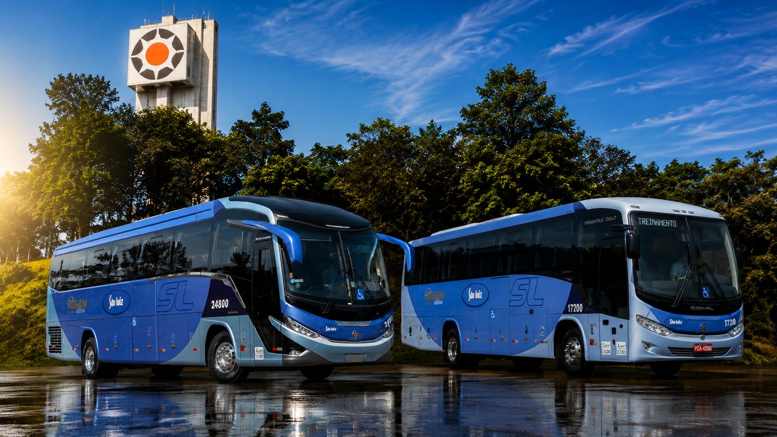 Ônibus da Viação São Luiz estacionado, pronto para viagem